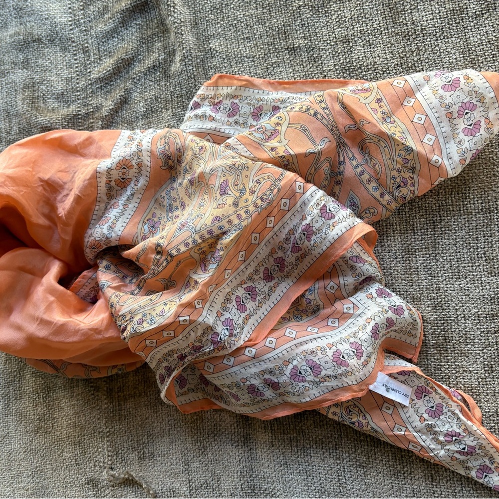 Elegant Paisley Silk Scarf in Orange and Cream